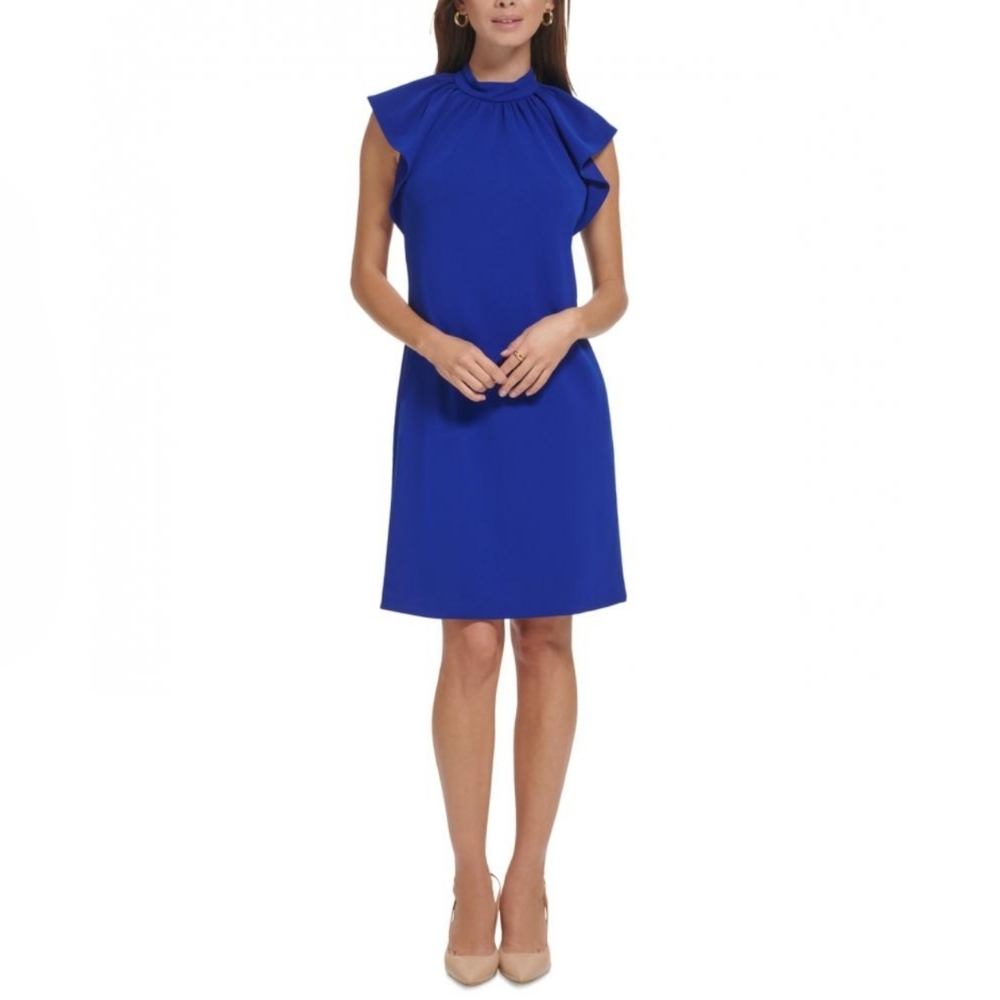 Calvin Klein Women's Blue Knee Length Sheath Flutter Sleeved Dress, Size 2 New